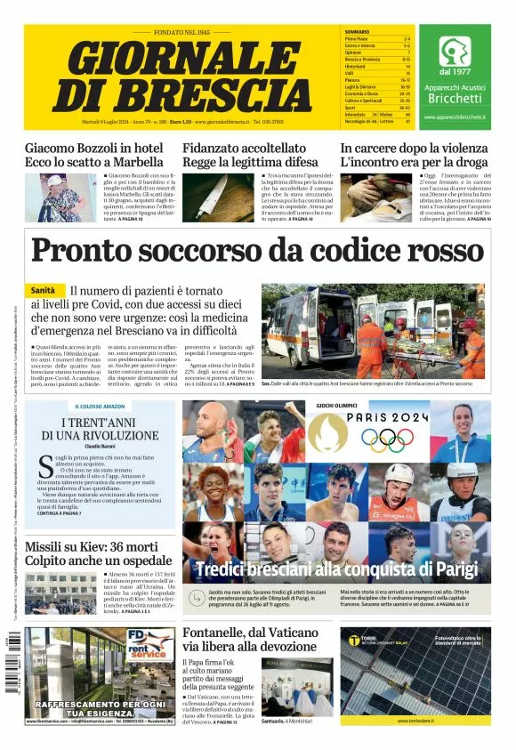 Prima-pagina-giornale di brescia-oggi-edizione-del-2024-07-09